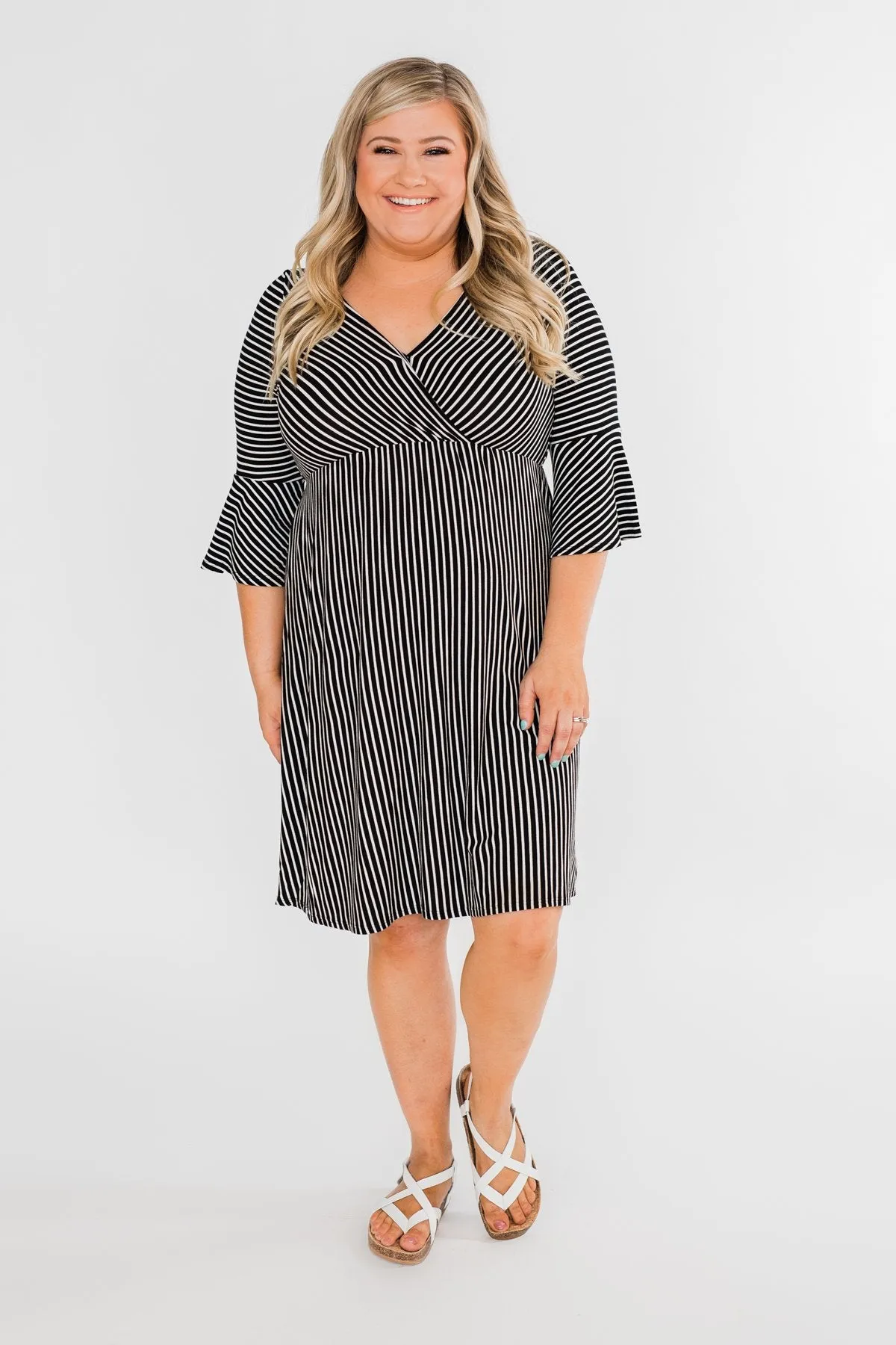 Couldn't Ask For More Striped Midi Dress- Black & White