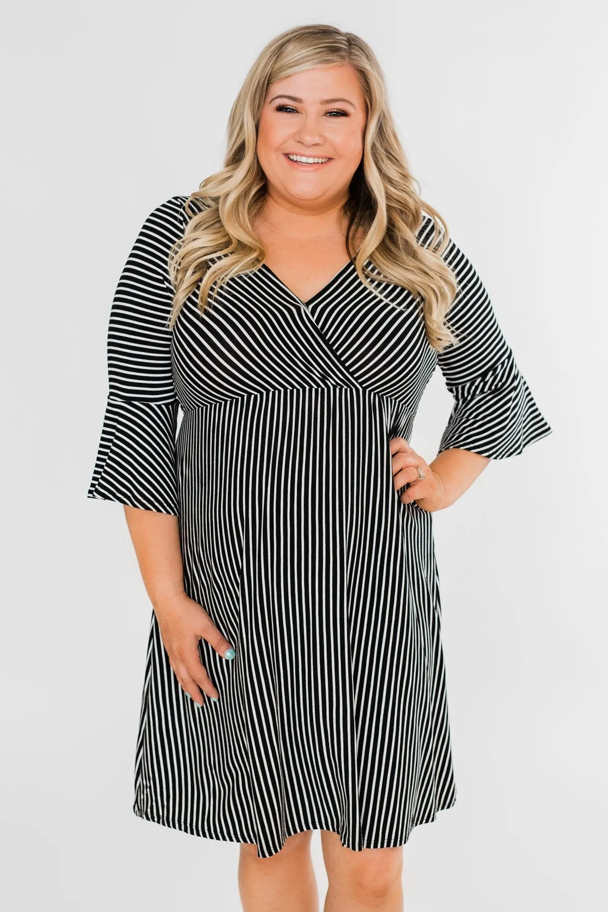 Couldn't Ask For More Striped Midi Dress- Black & White