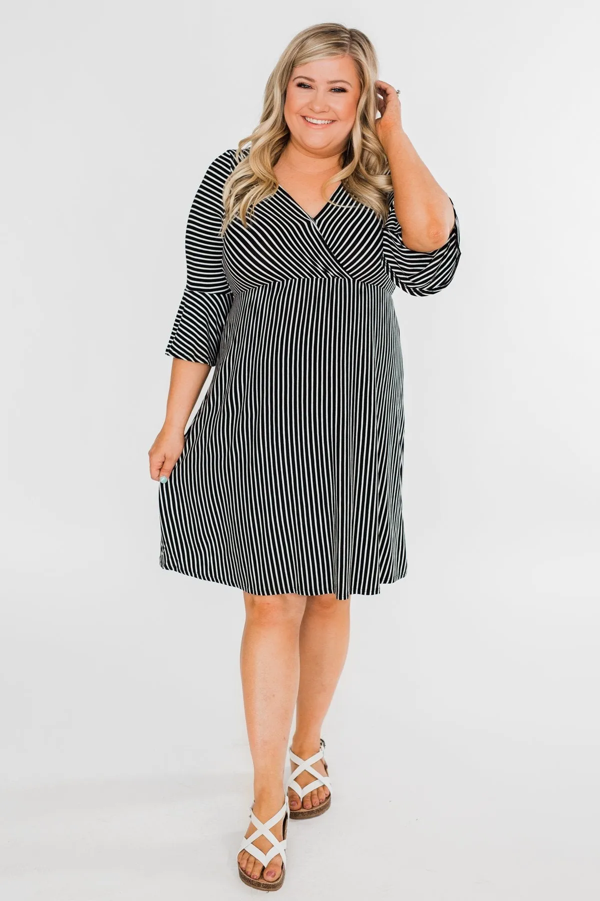 Couldn't Ask For More Striped Midi Dress- Black & White