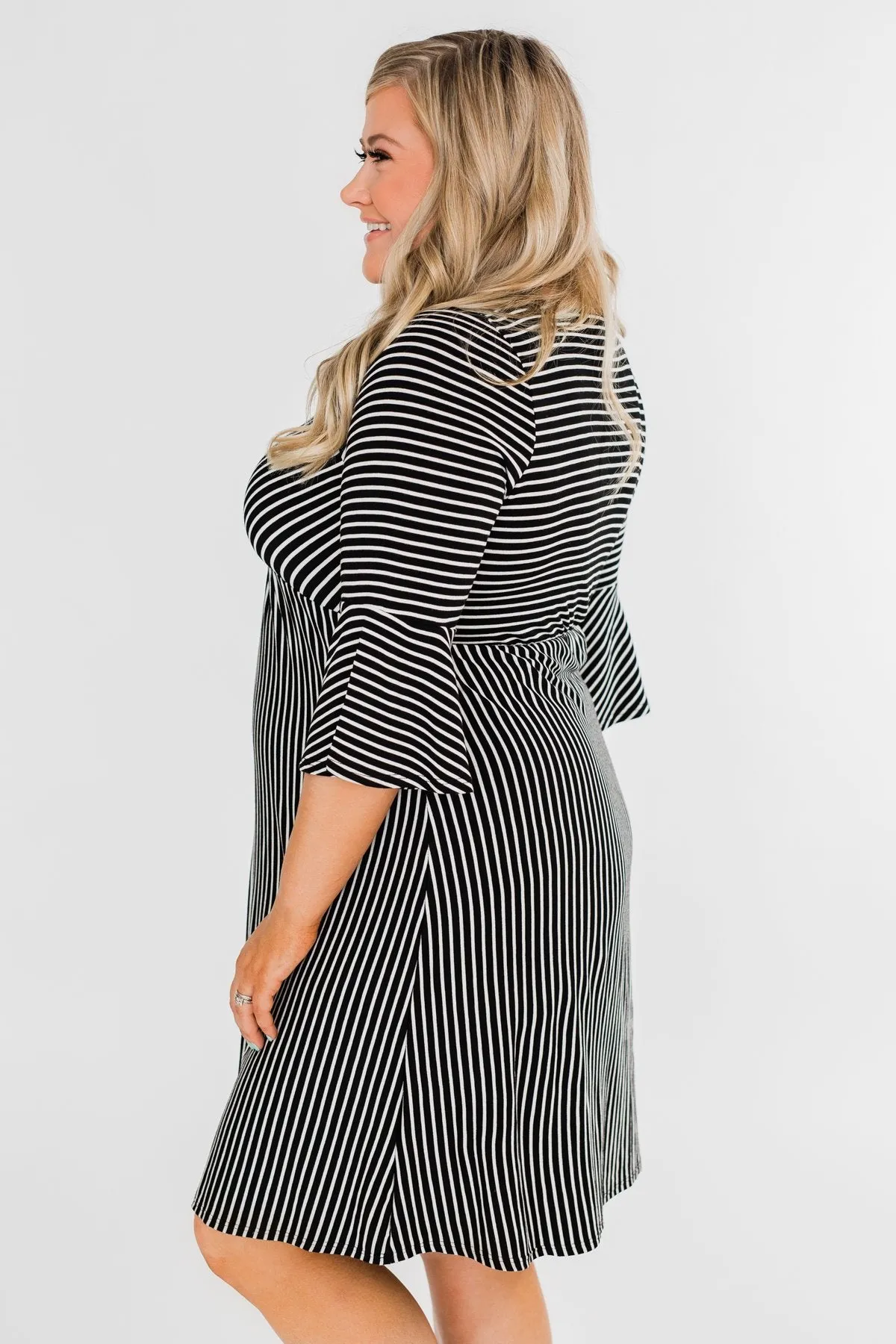Couldn't Ask For More Striped Midi Dress- Black & White