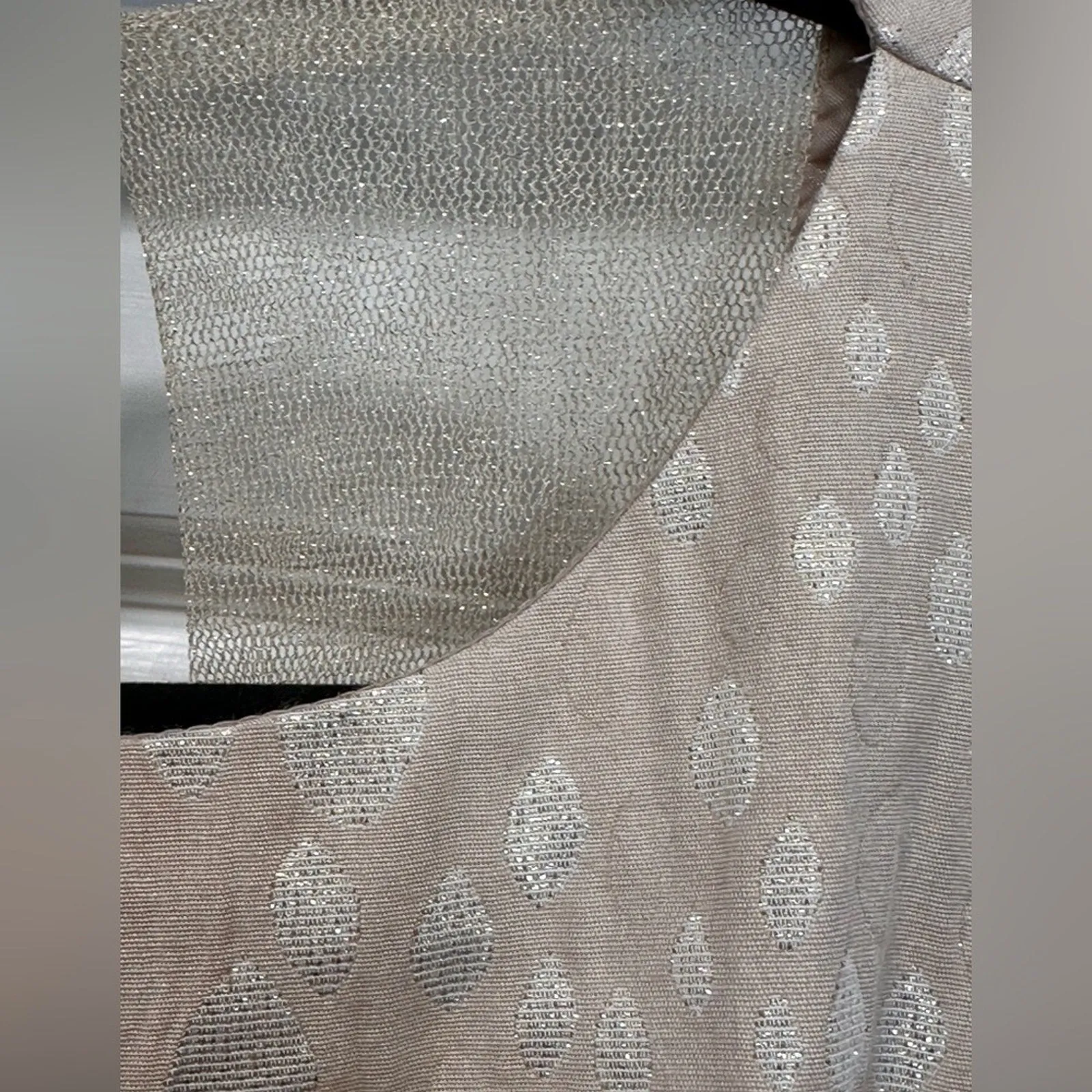 Cream Metallic Thread Print Taylor Midi Dress with Pockets Size 8