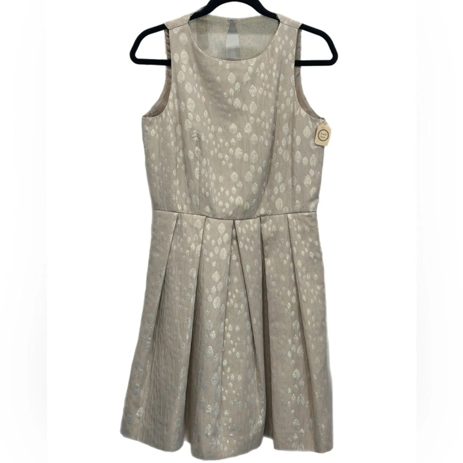 Cream Metallic Thread Print Taylor Midi Dress with Pockets Size 8