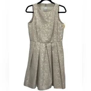 Cream Metallic Thread Print Taylor Midi Dress with Pockets Size 8
