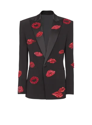 Crepe 1-Button Jacket With Kiss Embroidery