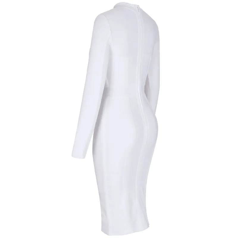 Cut Out High Neck Long Sleeve Party Midi Dress