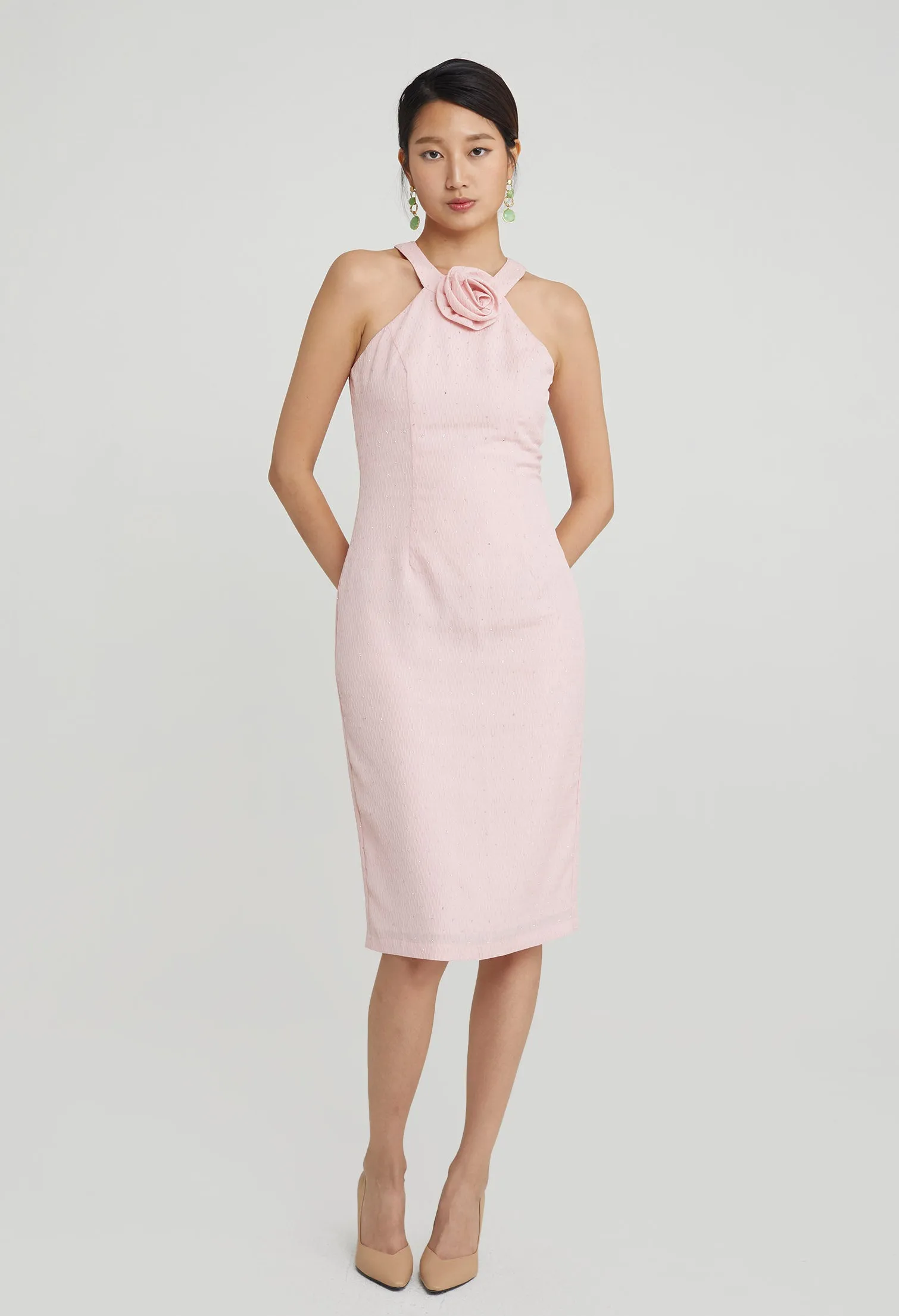 Diamonte Halter Midi Dress
