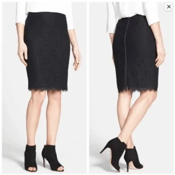 Diane Von Furstenberg DVF Black Scotia Lace Pencil Skirt, Size 12, MSRP $248