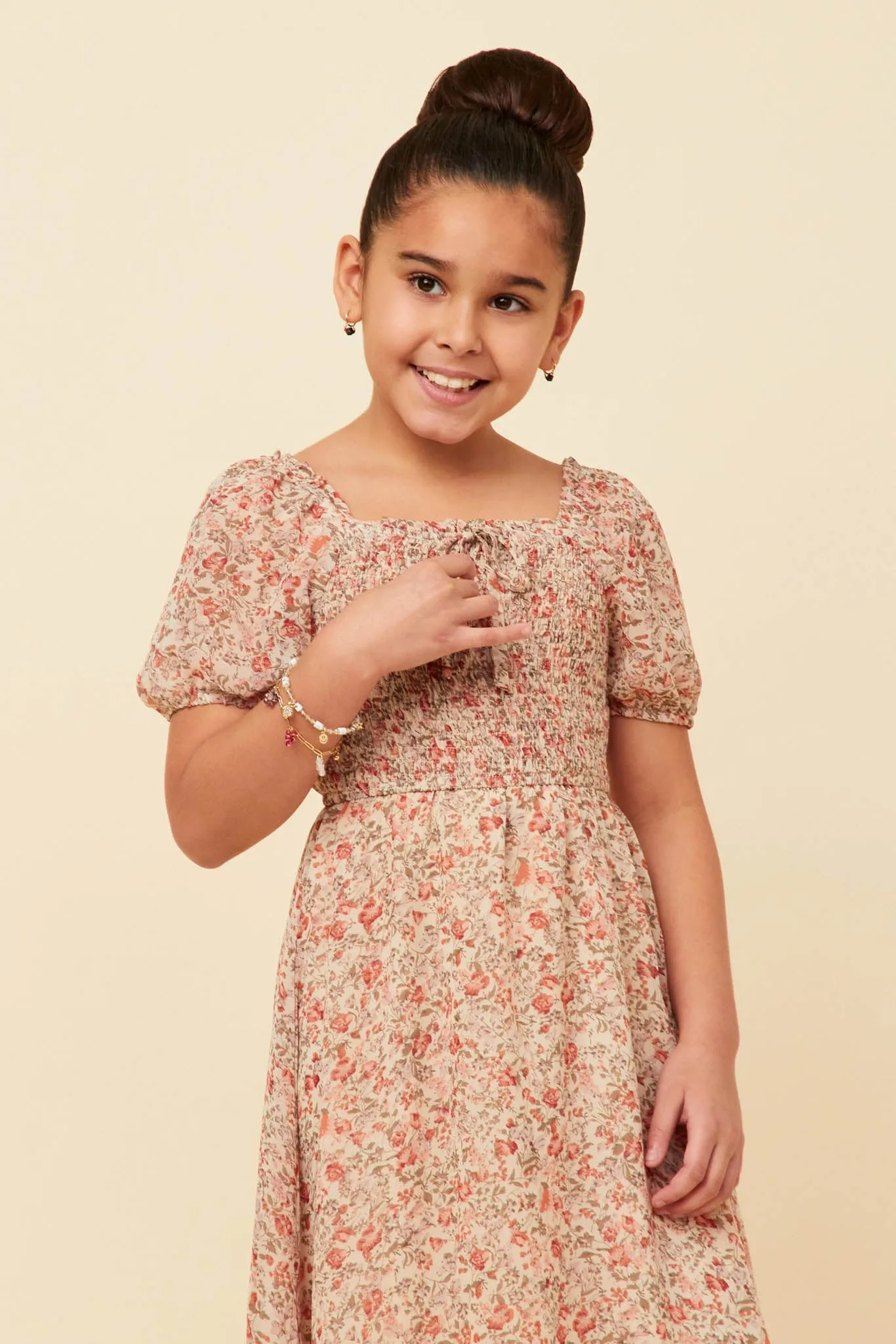 Ditsy Floral Puff Sleeve Smocked Square Neck Dress