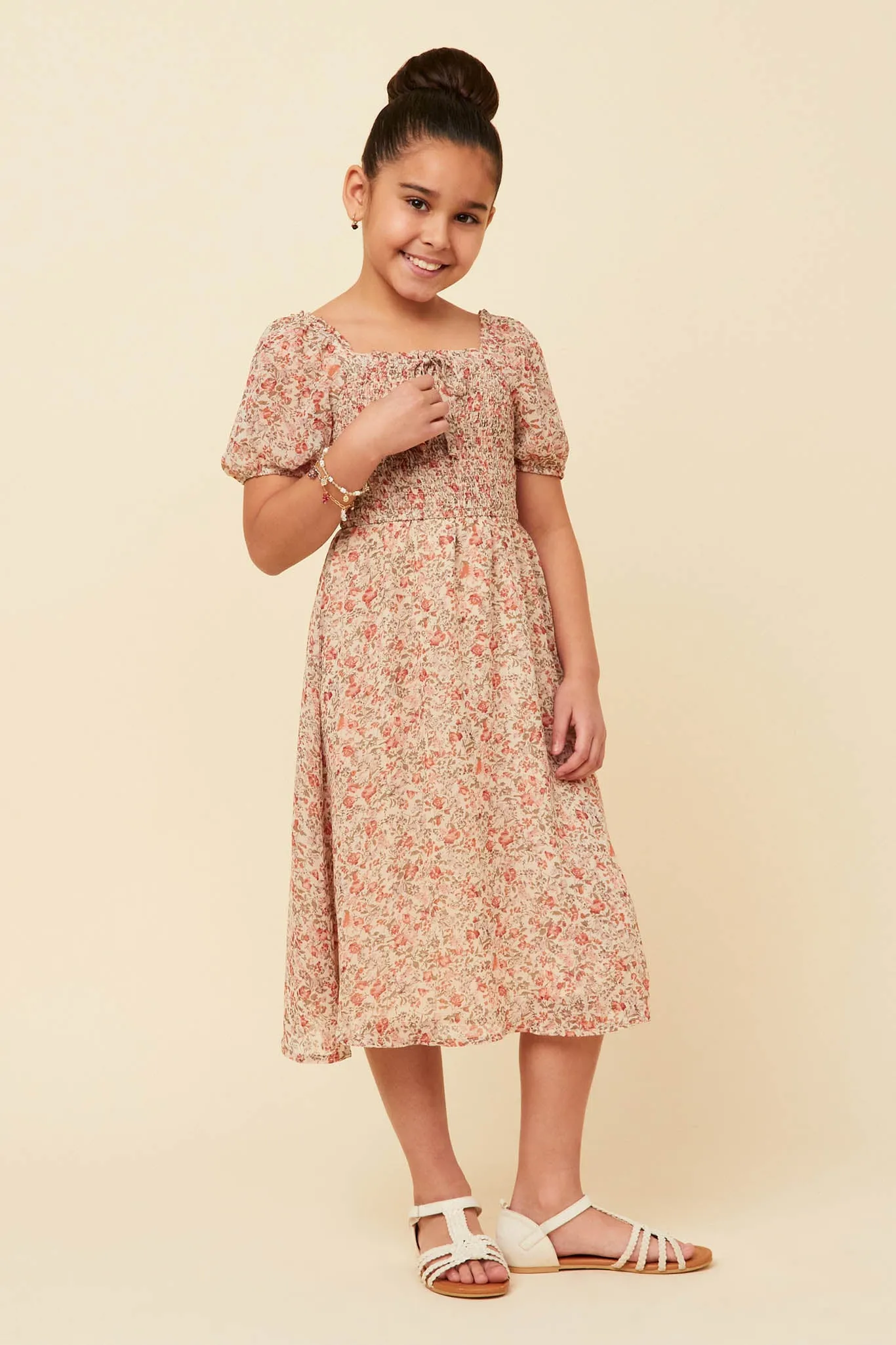 Ditsy Floral Puff Sleeve Smocked Square Neck Dress