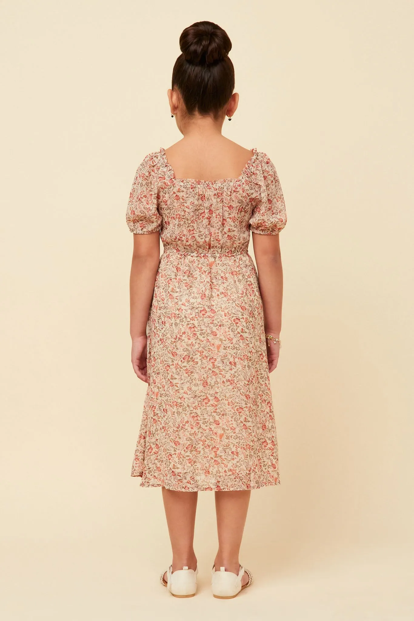 Ditsy Floral Puff Sleeve Smocked Square Neck Dress