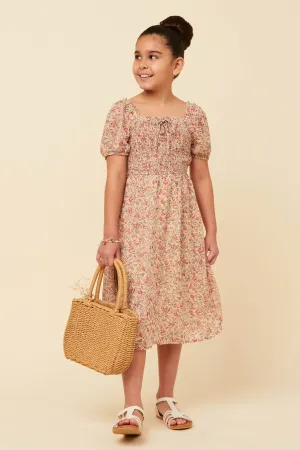 Ditsy Floral Puff Sleeve Smocked Square Neck Dress