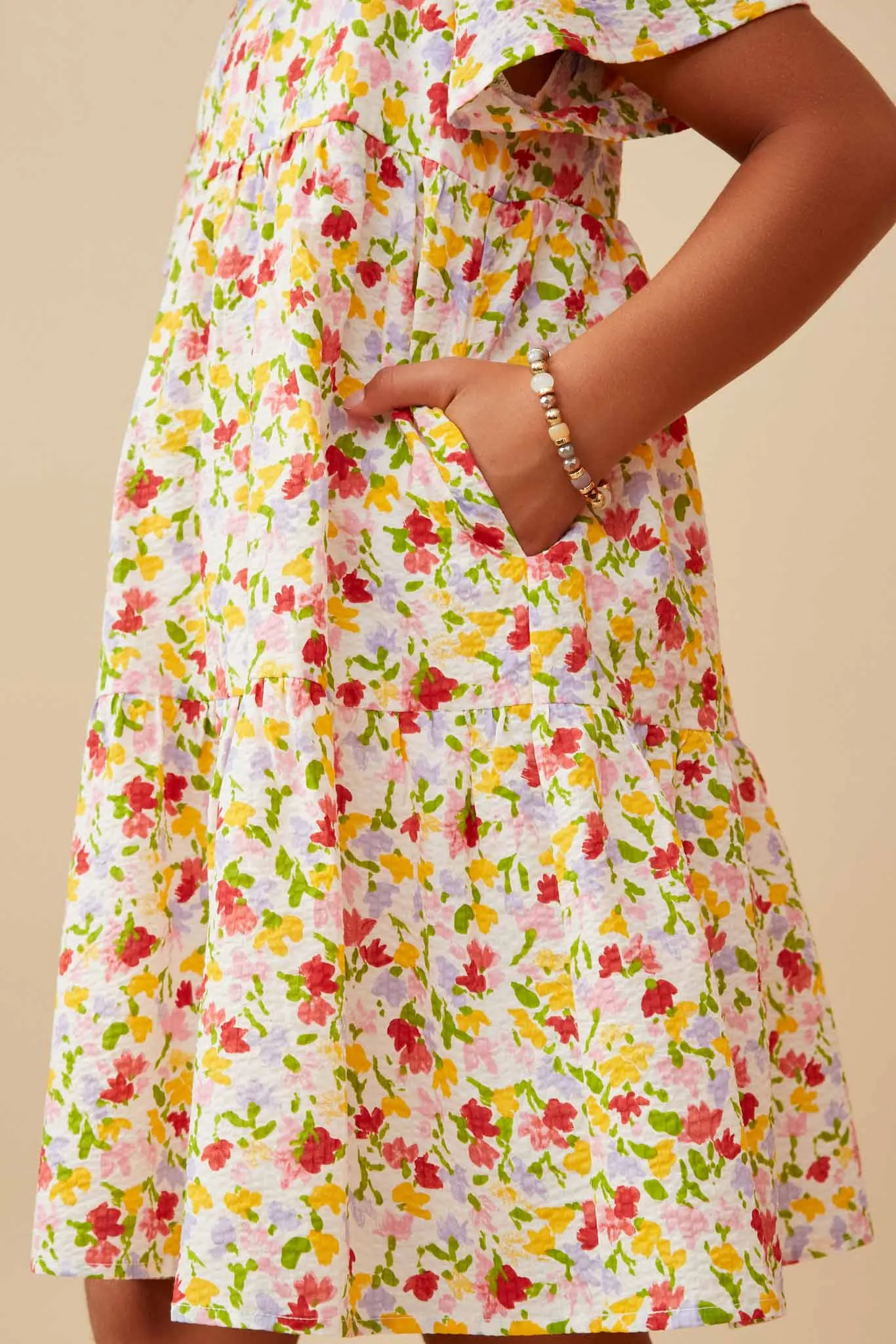Ditsy Floral V Neck Flutter Sleeve Dress