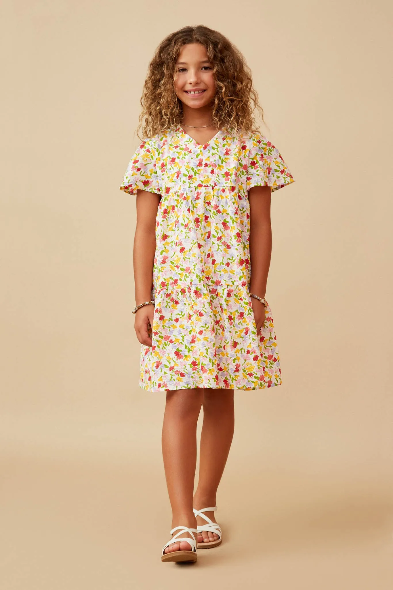 Ditsy Floral V Neck Flutter Sleeve Dress