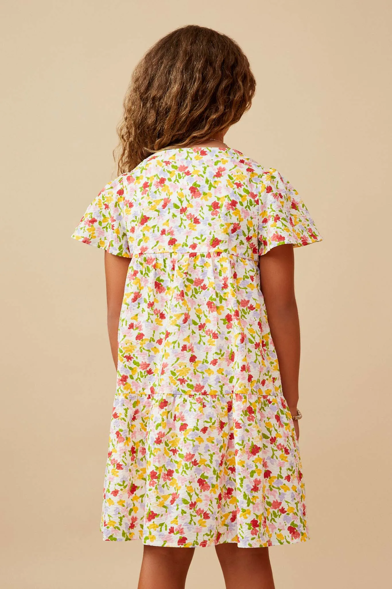 Ditsy Floral V Neck Flutter Sleeve Dress