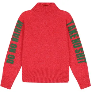 Do No Harm Take No Shit Merino Funnel Jumper in Cerise