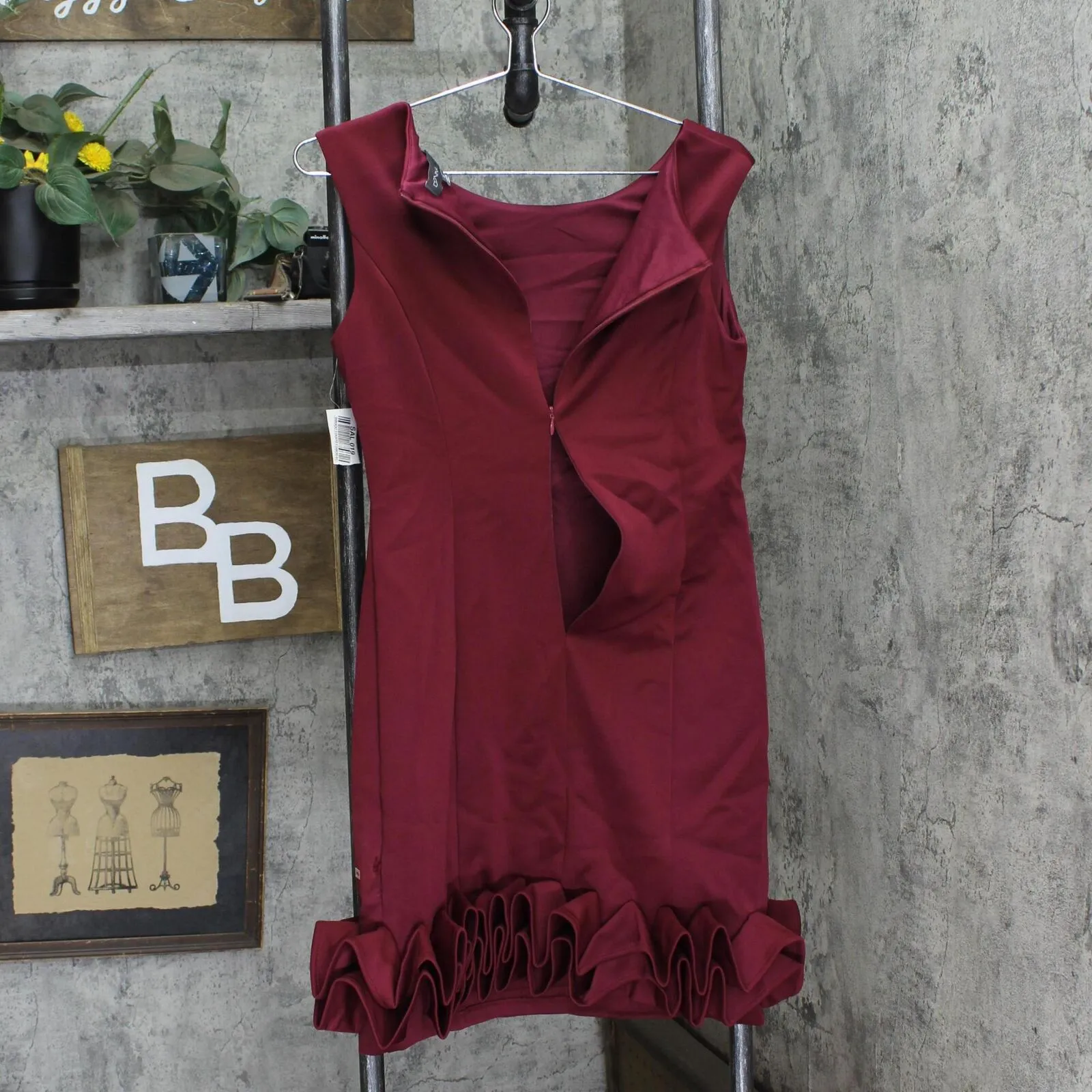 Donna Ricco Womens Ruffle-Hem Sheath Dress DR50636 Wine Red 8