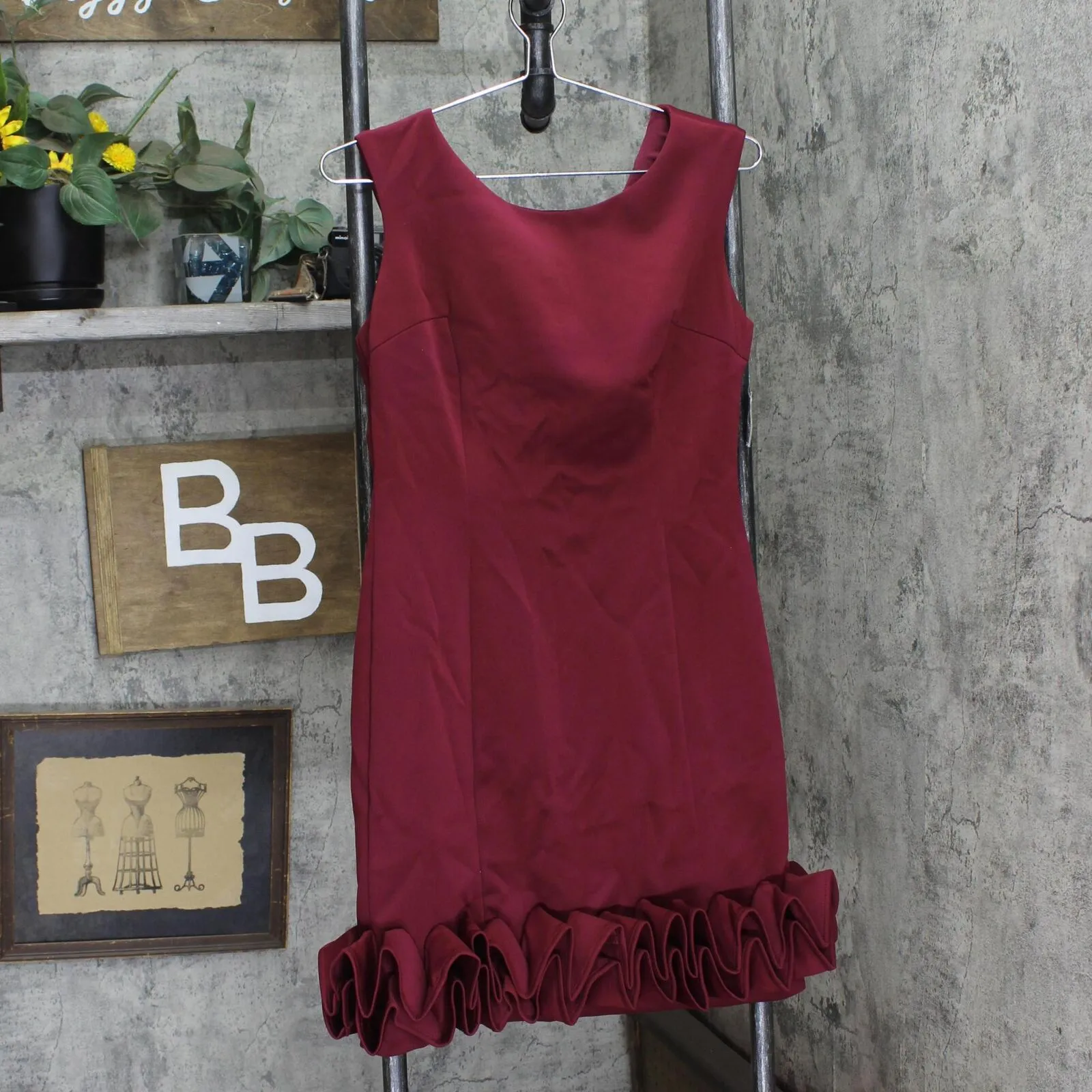 Donna Ricco Womens Ruffle-Hem Sheath Dress DR50636 Wine Red 8