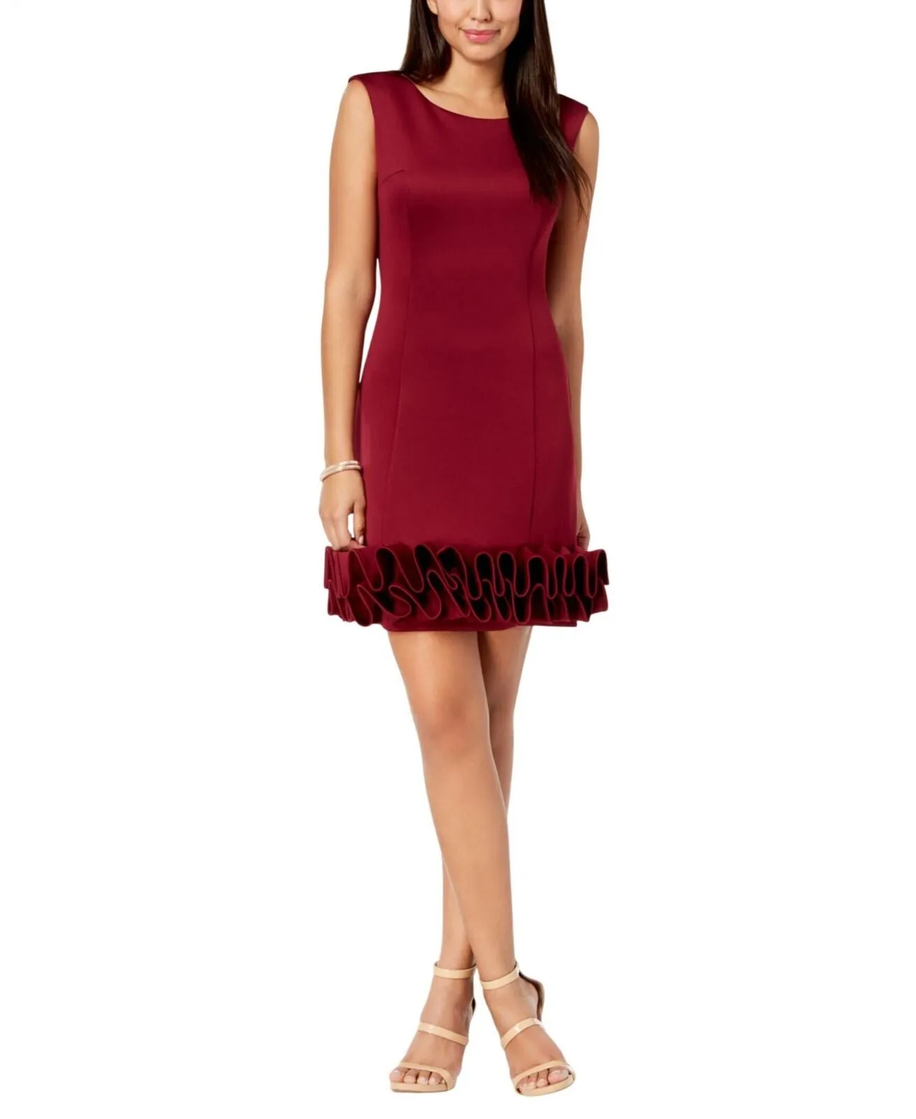 Donna Ricco Womens Ruffle-Hem Sheath Dress DR50636 Wine Red 8