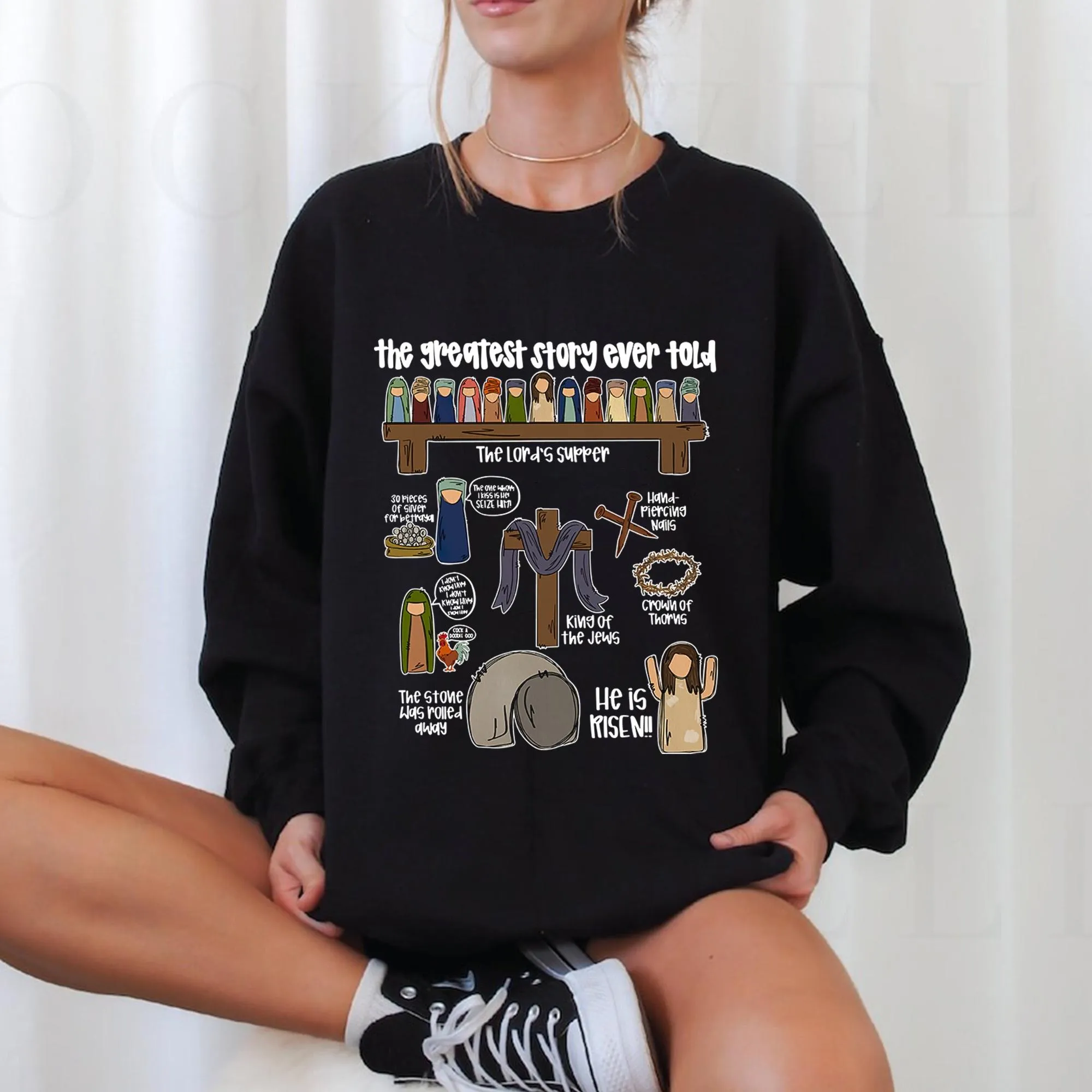 Easter Sweatshirt - The Greatest Story Ever Told: Bible Stories Kids Retro Crewneck