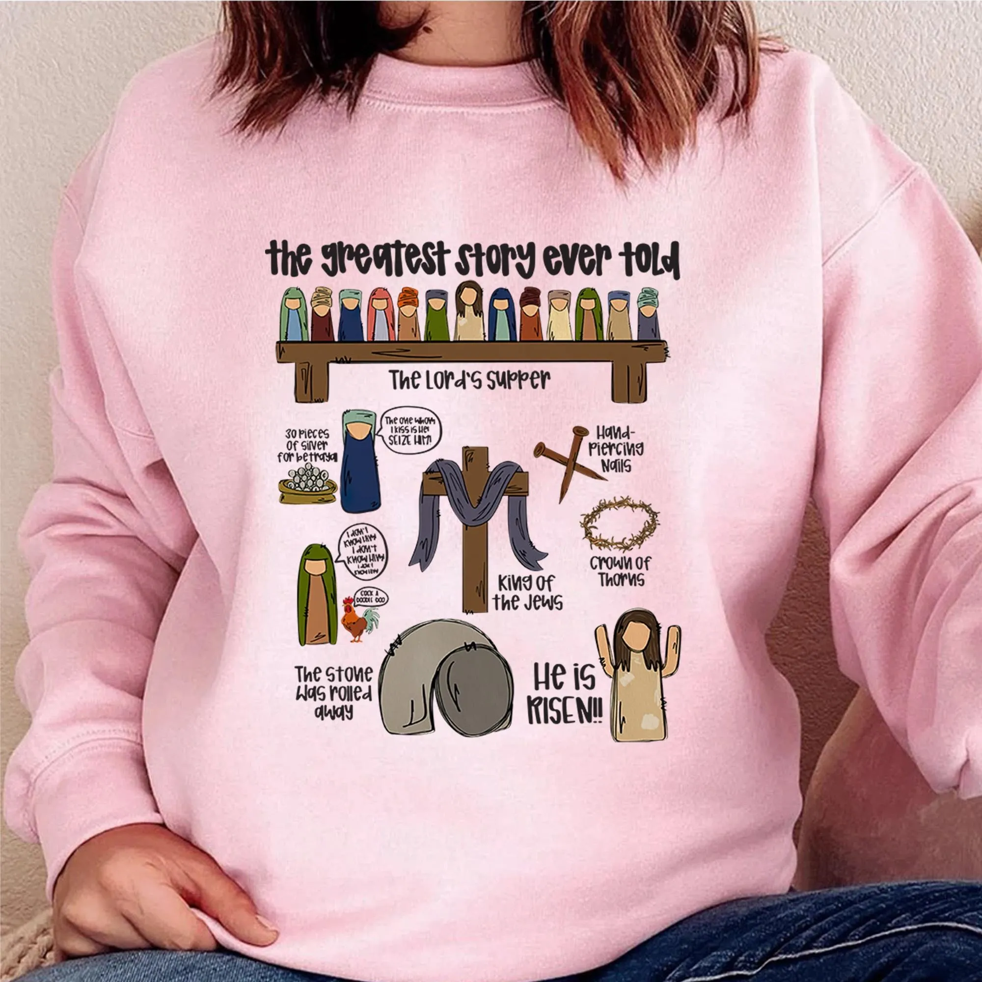 Easter Sweatshirt - The Greatest Story Ever Told: Bible Stories Kids Retro Crewneck