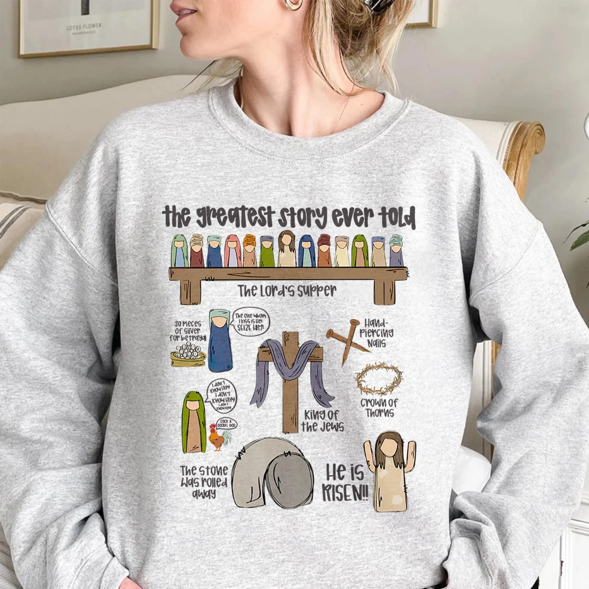 Easter Sweatshirt - The Greatest Story Ever Told: Bible Stories Kids Retro Crewneck