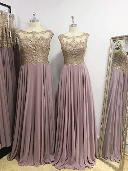 Elegant A-line Chiffon Formal Evening Dress for Women Long Beaded Prom Dress OKY54
