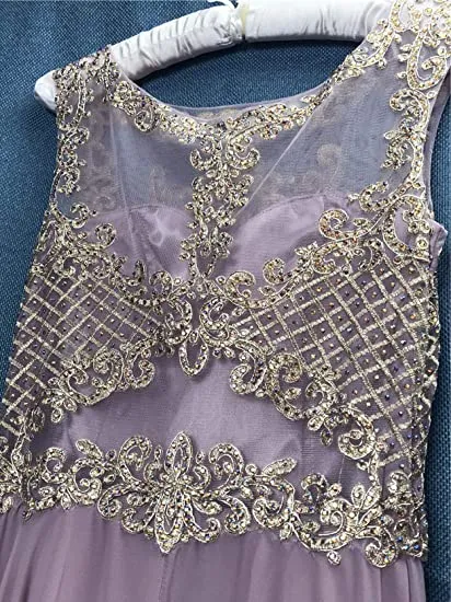 Elegant A-line Chiffon Formal Evening Dress for Women Long Beaded Prom Dress OKY54