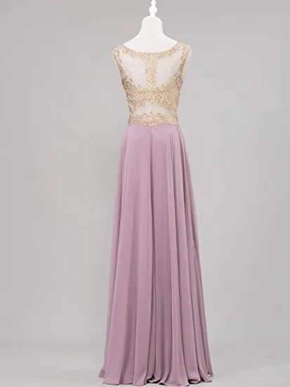 Elegant A-line Chiffon Formal Evening Dress for Women Long Beaded Prom Dress OKY54