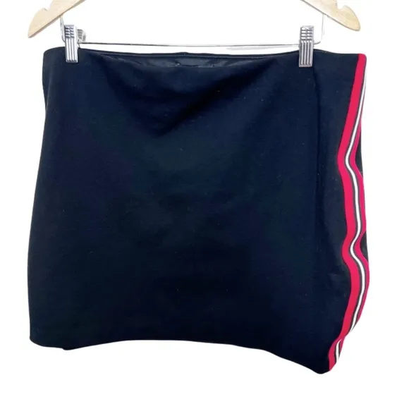 Express Women's Side Stripe Red Black Mini 90's Retro Pencil Fitted Tight Skirt
