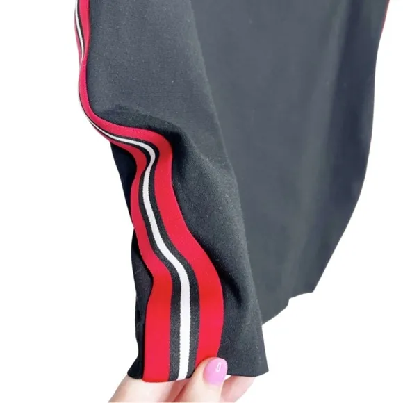 Express Women's Side Stripe Red Black Mini 90's Retro Pencil Fitted Tight Skirt