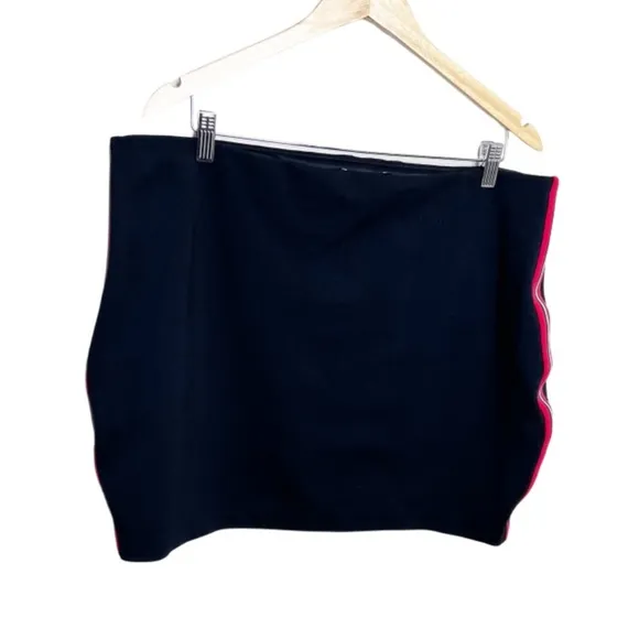 Express Women's Side Stripe Red Black Mini 90's Retro Pencil Fitted Tight Skirt