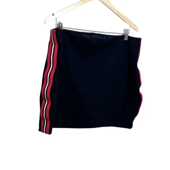 Express Women's Side Stripe Red Black Mini 90's Retro Pencil Fitted Tight Skirt