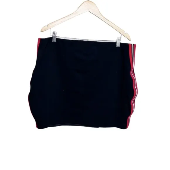 Express Women's Side Stripe Red Black Mini 90's Retro Pencil Fitted Tight Skirt