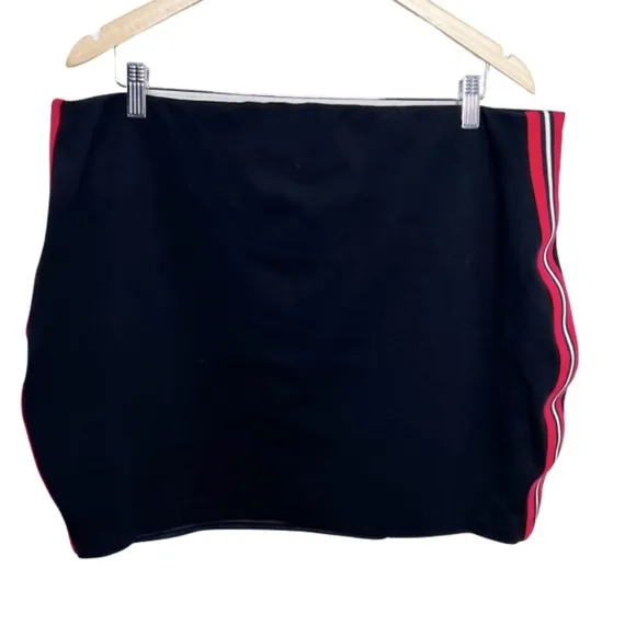 Express Women's Side Stripe Red Black Mini 90's Retro Pencil Fitted Tight Skirt