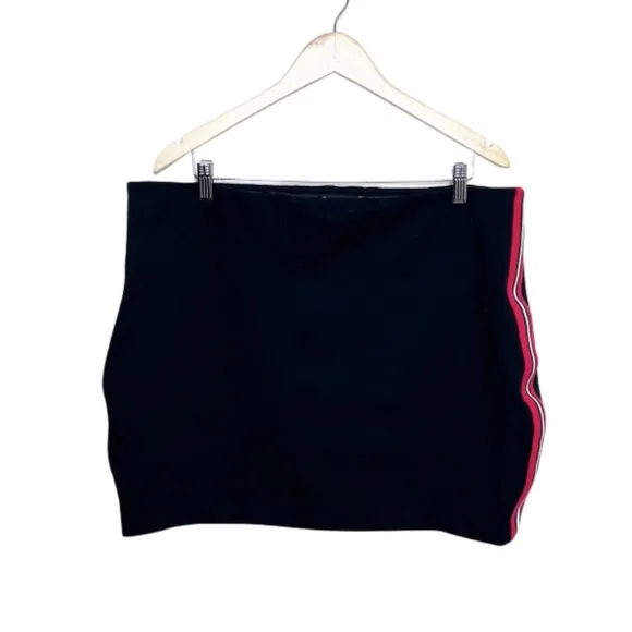 Express Women's Side Stripe Red Black Mini 90's Retro Pencil Fitted Tight Skirt