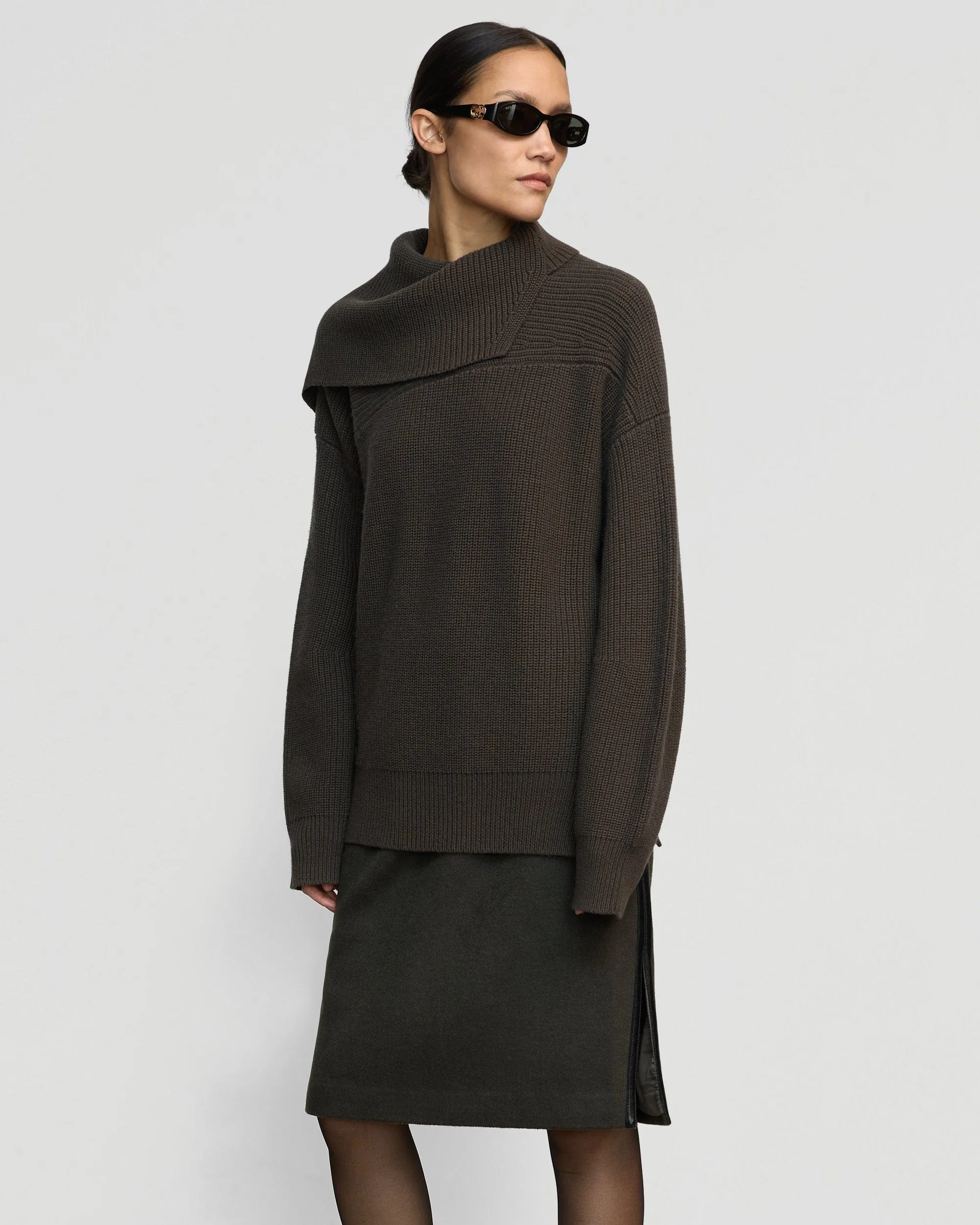 Ezra Organic Cotton-Wool Foldover-Collar Sweater
