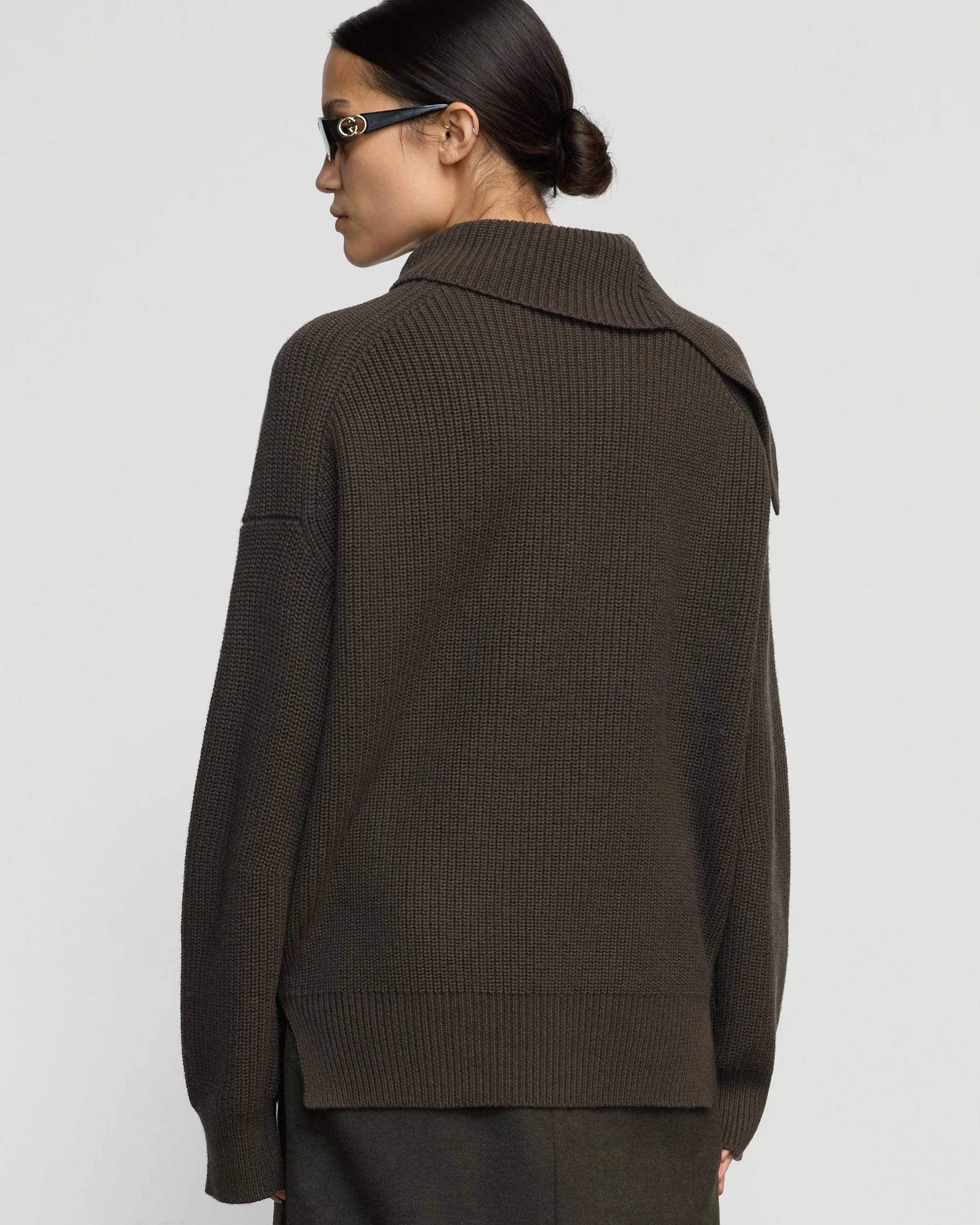 Ezra Organic Cotton-Wool Foldover-Collar Sweater