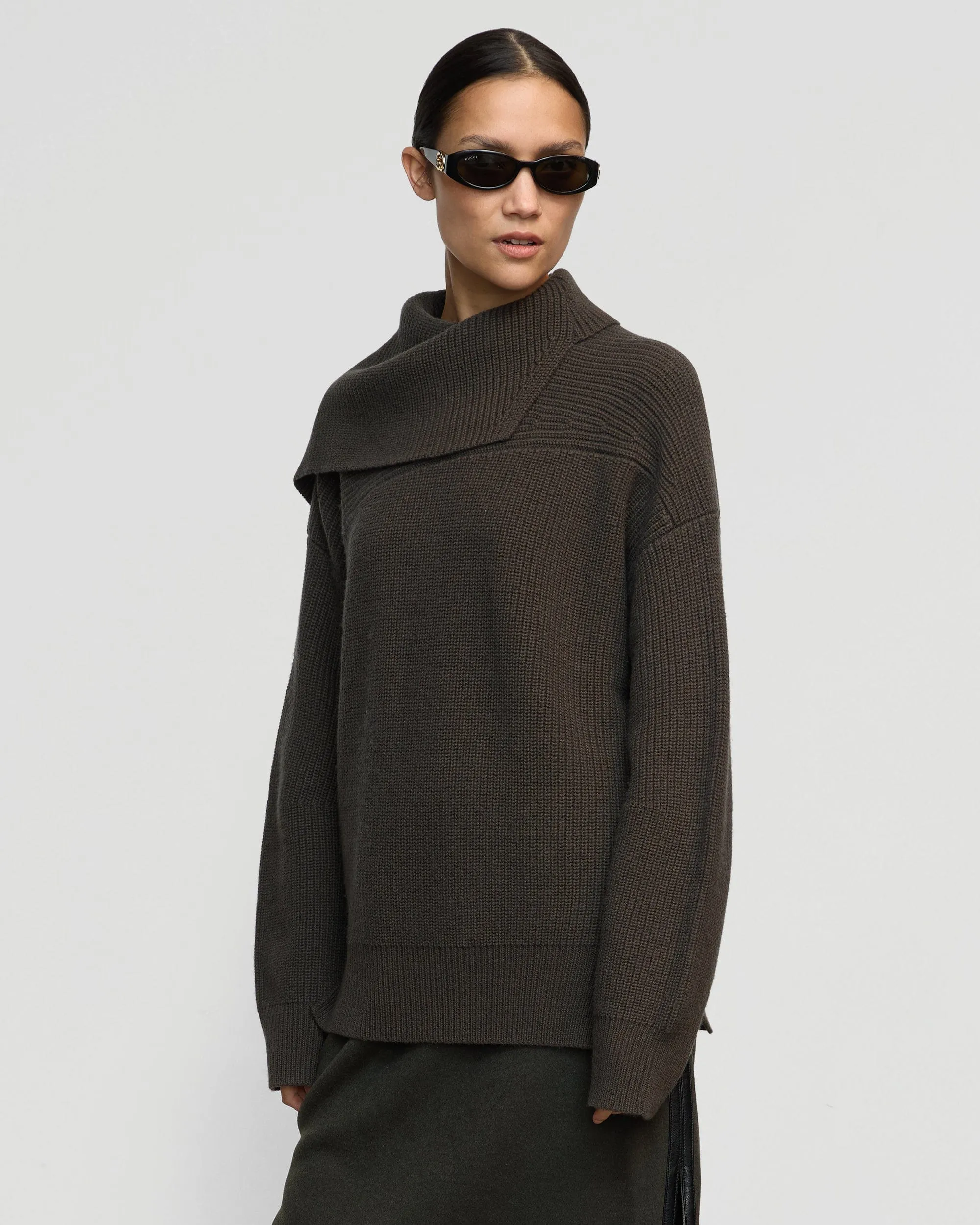 Ezra Organic Cotton-Wool Foldover-Collar Sweater
