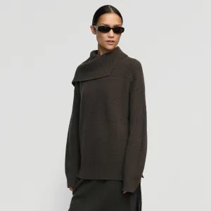 Ezra Organic Cotton-Wool Foldover-Collar Sweater