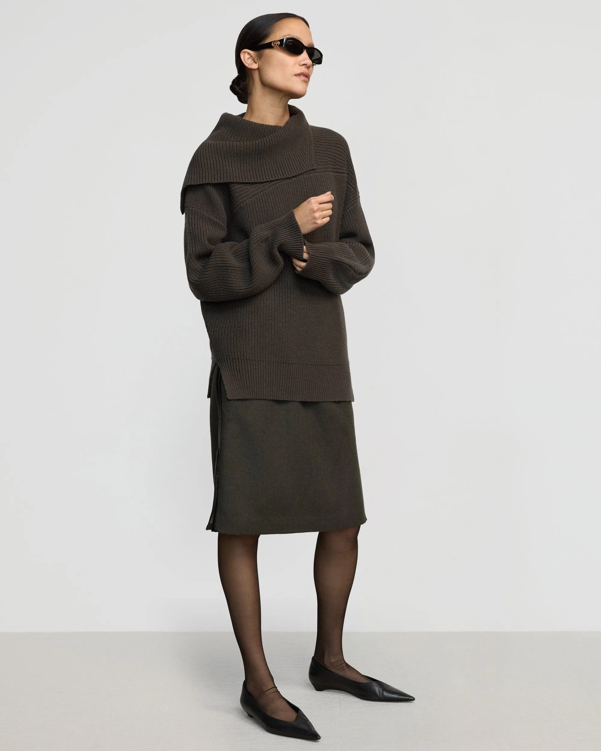 Ezra Organic Cotton-Wool Foldover-Collar Sweater