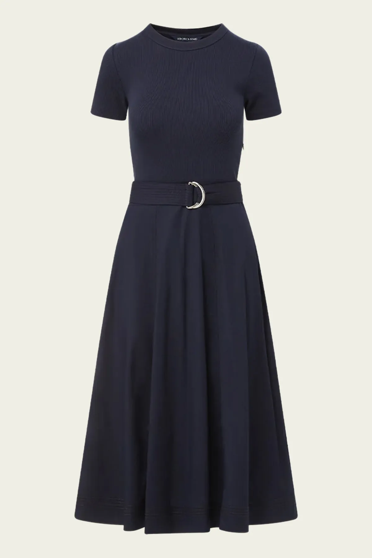 Facia Mixed-Media Dress in Navy