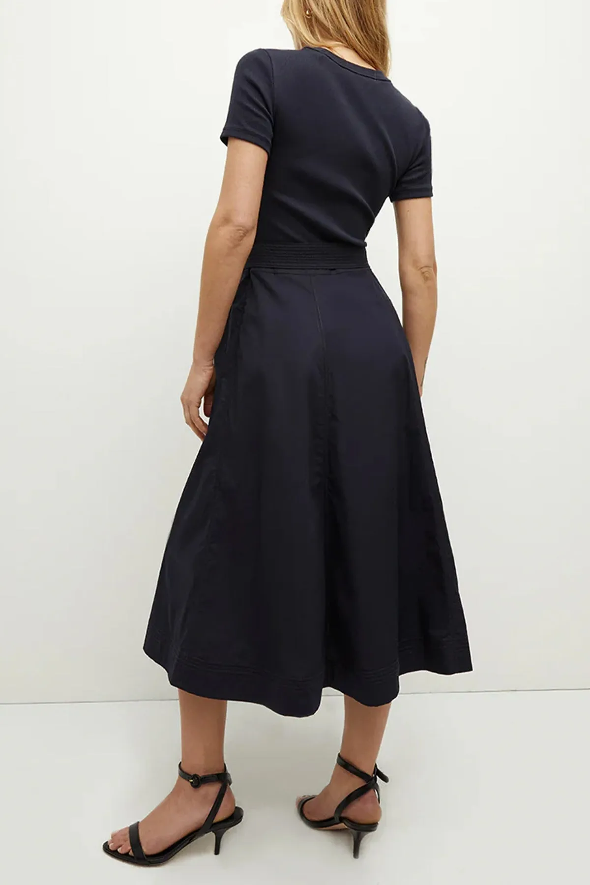 Facia Mixed-Media Dress in Navy