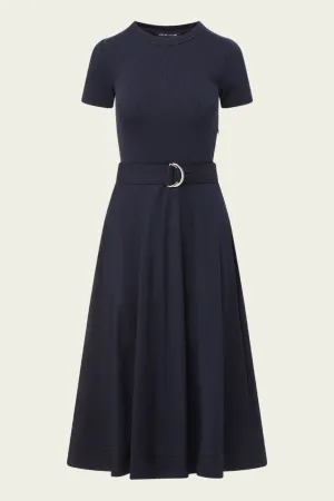 Facia Mixed-Media Dress in Navy