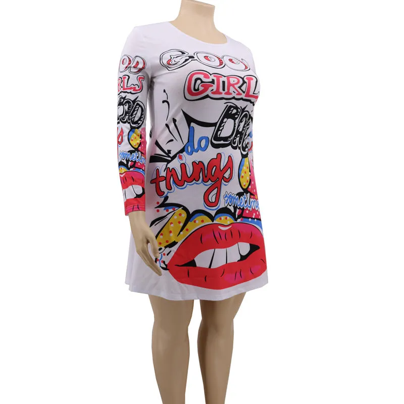 Fashion Street Hipsters Women's Round Neck A-line Skirt Dress