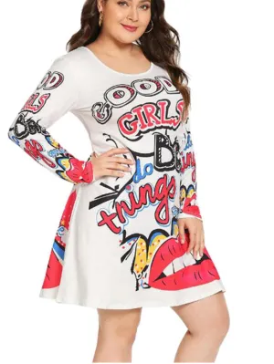 Fashion Street Hipsters Women's Round Neck A-line Skirt Dress