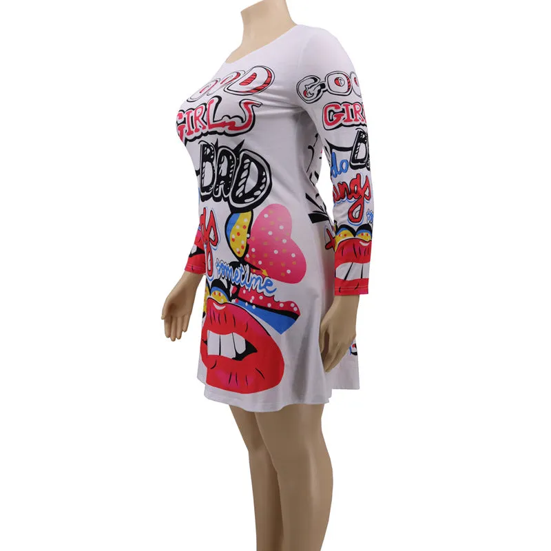 Fashion Street Hipsters Women's Round Neck A-line Skirt Dress