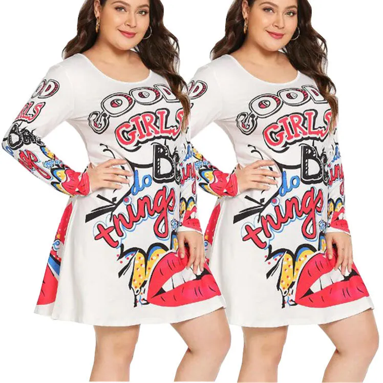 Fashion Street Hipsters Women's Round Neck A-line Skirt Dress