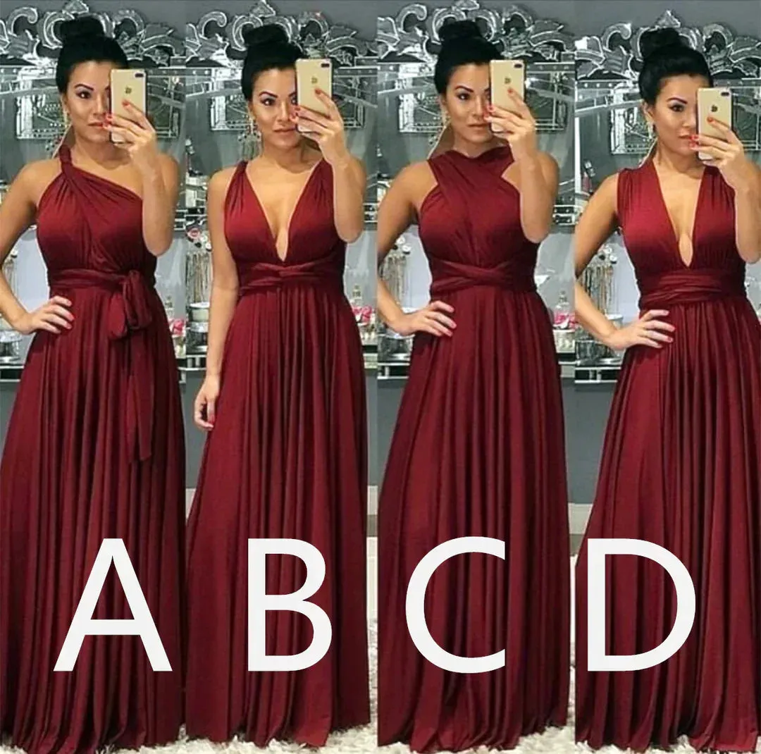 Floor Length Infinity Burgundy Bridesmaid Dresses Convertible Style