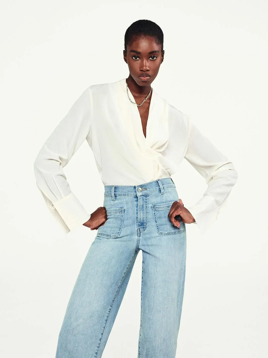 Frame Shawl Collar Blouse in Cream