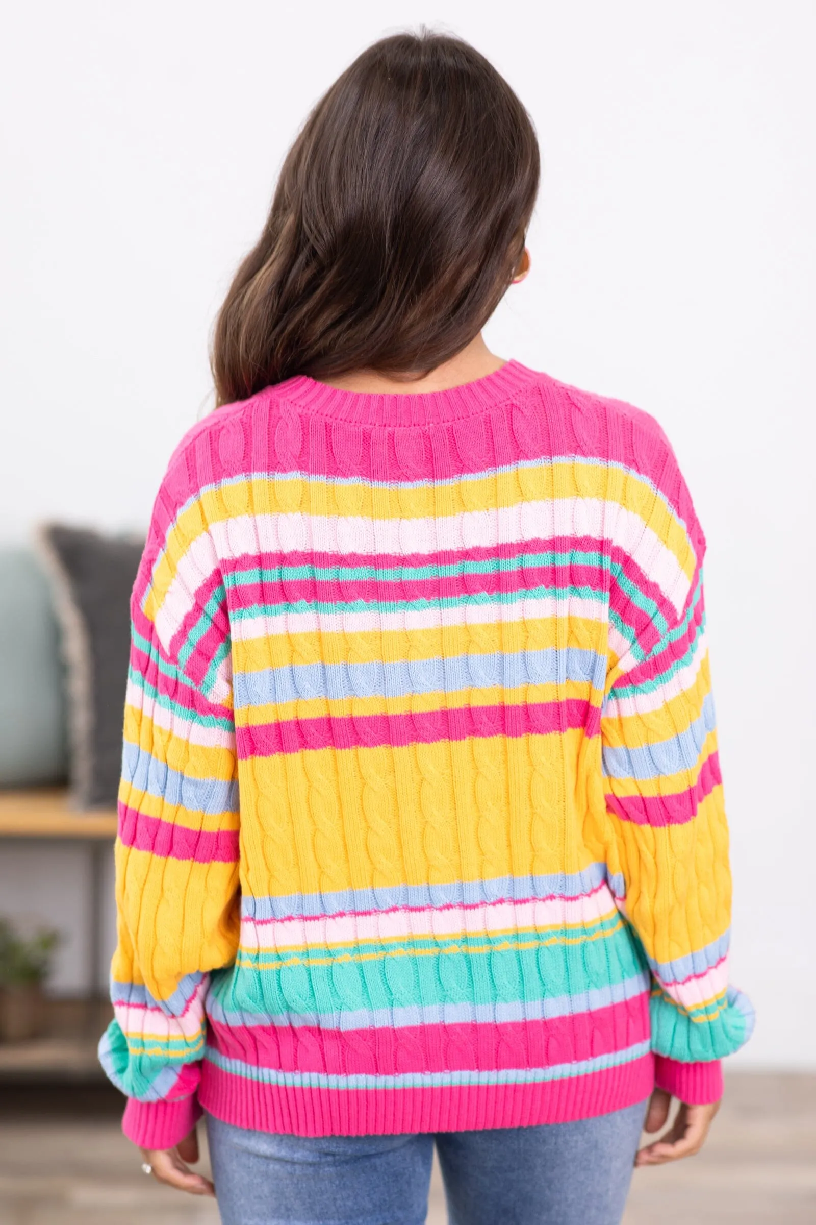 Fuchsia and Orange Multicolor Stripe Sweater